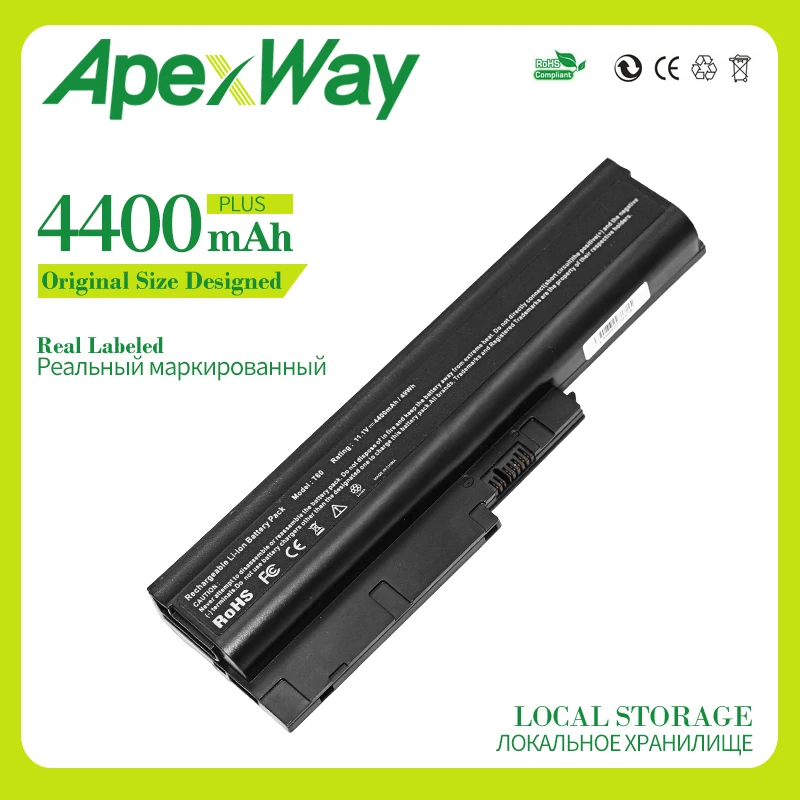 Apexway 4400 мАч 6 ячеек ноутбук Батарея для lenovo SL500 SL300 SL400 T60 T60p T61 T61p W500 R60 R60e R60i R61 R61e R61i