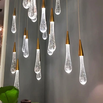 

Modern Crystal Water drop Chandelier Lighting European-style Luxury LED Lamps Stair Chandelier Indoor island Livingroom Lighting