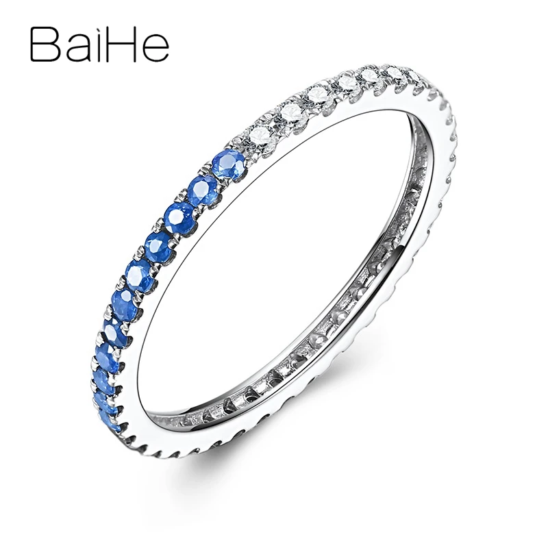 BAIHE 0.21ct натуральные сапфиры 0.20ct бриллианты обручальное кольцо цельное 18 к белое золото женское ювелирное изделие полувечное Подарочное кольцо