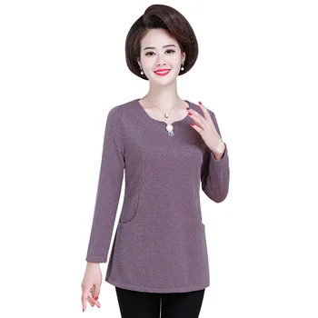 

Harajuku T-shirt Women Solid Color Long Sleeve T Shirt 5XL Plus Size Mother Clothing Vetement Femme 2020 V-neck Tee Tops