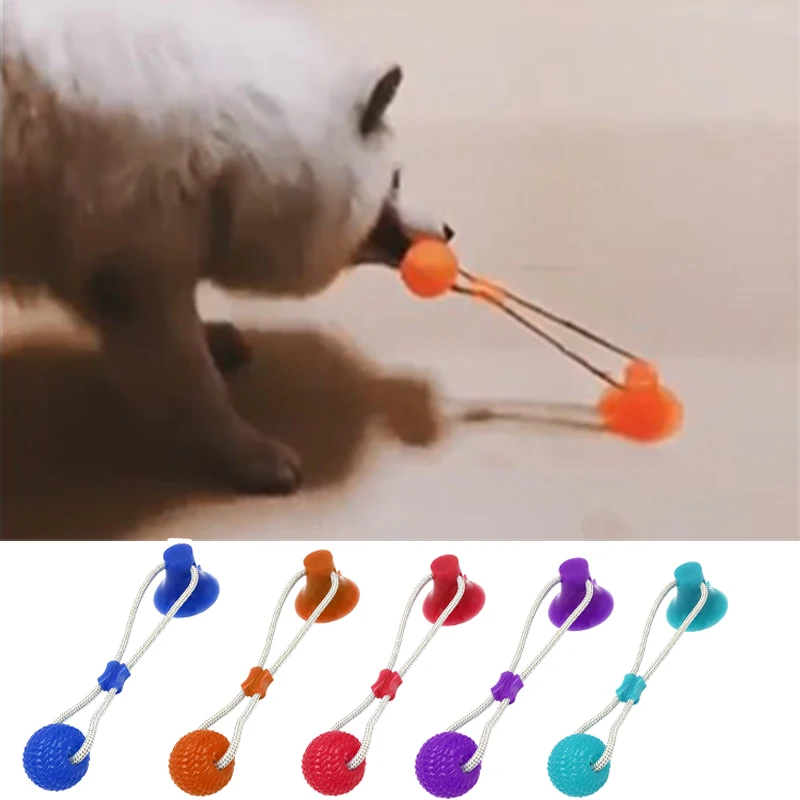 Perro interactivo de succión taza de bola goma termoplástica juguete elástico cuerdas Limpieza de dientes de perro masticar jugando IQ tratar juguete mascota suministros #
