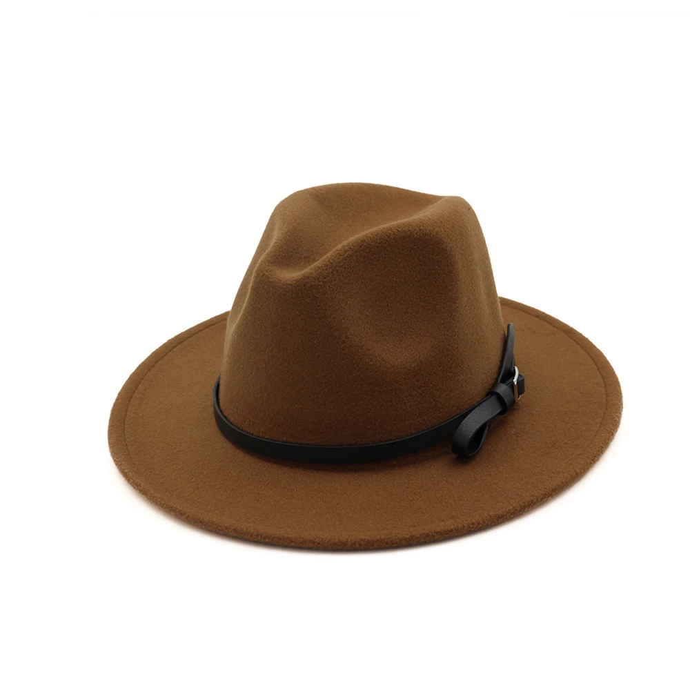 Coffee Новая мода для женщин и мужчин Fedora шерстяная шапка поп шляпа широкая шляпа Панама джазовая, шляпа - Цвет: Coffee