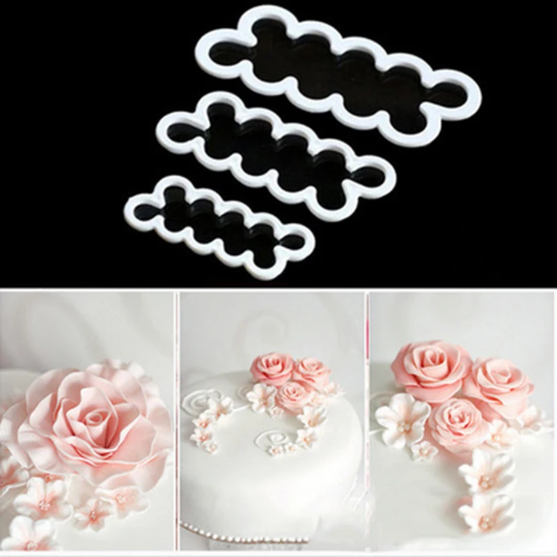 3Pcs/Set Rose Flower Fast Make Petal Modelling 3D Cake Mould Hand Craft Topper 