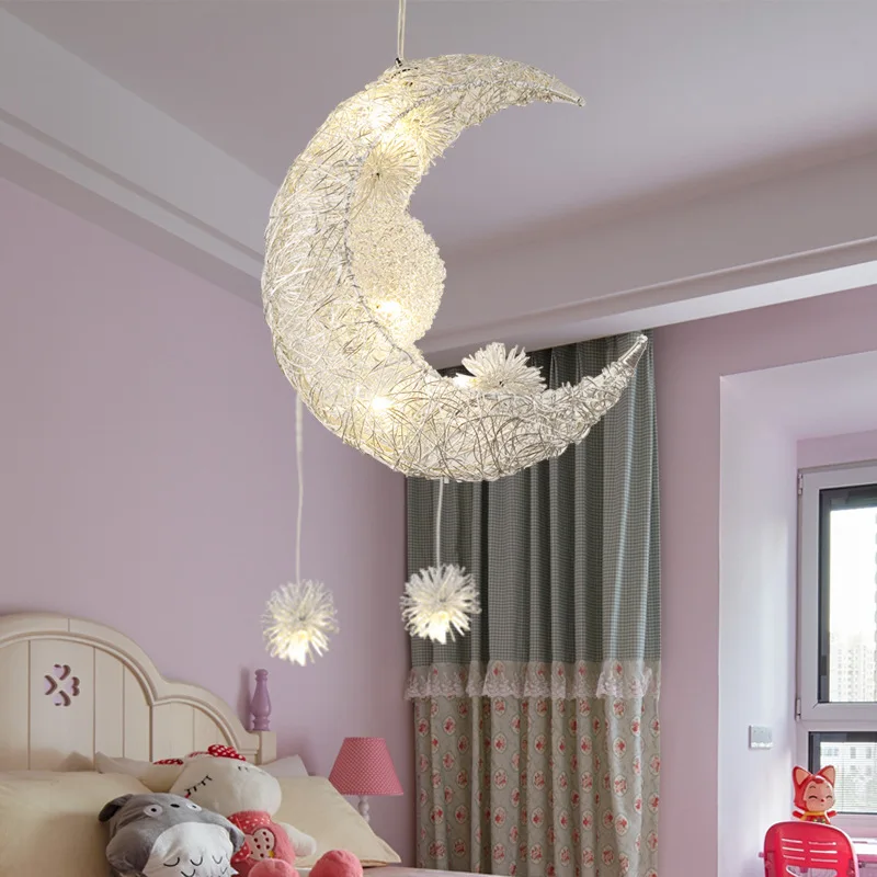 

Cute Aluminum Wire LED Pendant Light Lamp Home Lights Moon Star Shape For Bedroom Kids Gift