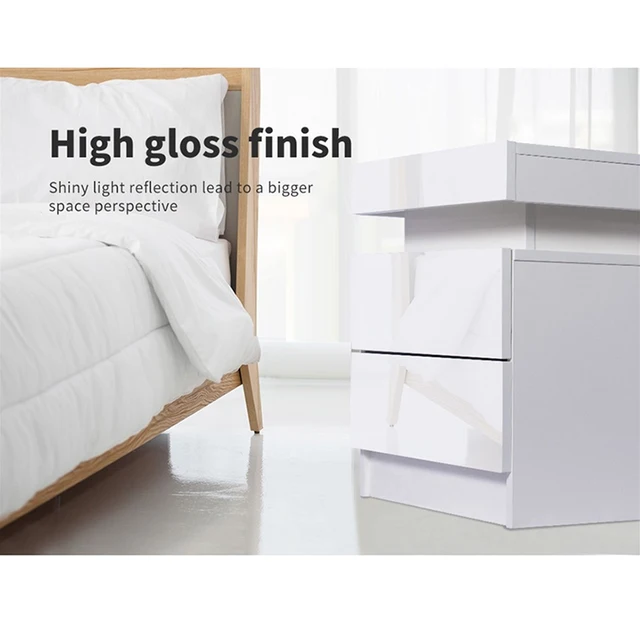 Modern RGB LED Night Table with 2 Drawers Organizer Storage Cabinet Bedside Table Home Bedroom Furniture Nightstands for Night 3