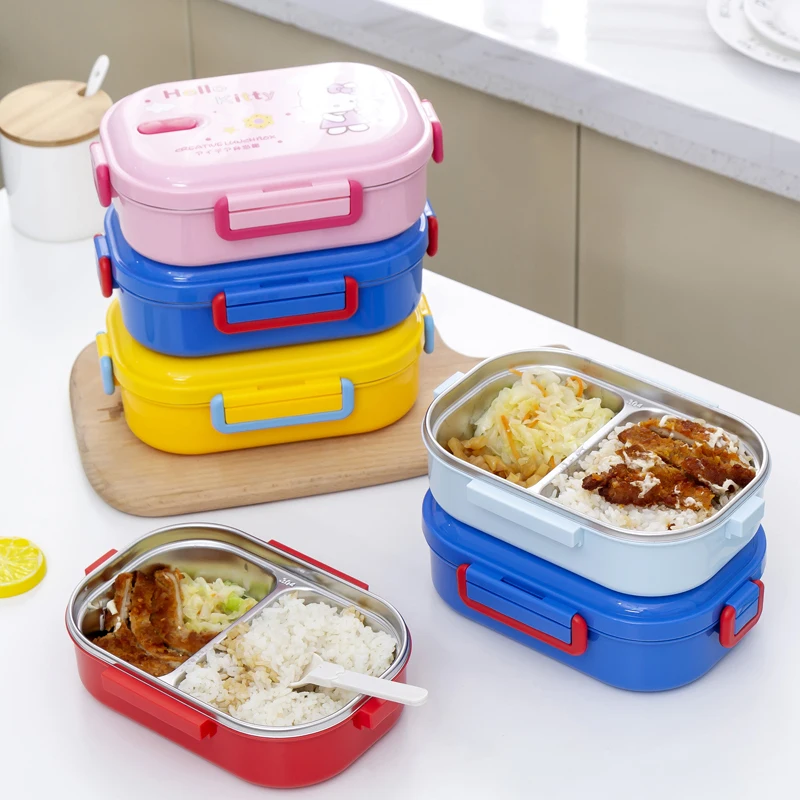 

1 Pcs Cartoon KT Doraemon Spiderman Minnion Car SUS304 2 section 800ML Bento Box Fruit Food Lunch Container