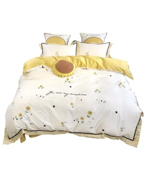 

Sunflower embroidery 60 long-staple cotton small fresh four-piece set hand-cut radian lace ribbon cotton bedding