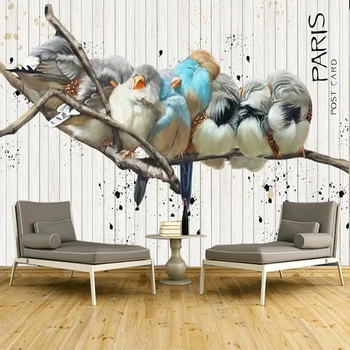 

Custom Abstract Graffiti Wood Grain Wooden Board Bird Photo Mural Wallpaper For Living Room Bedroom Poster Picture Wall Painting
