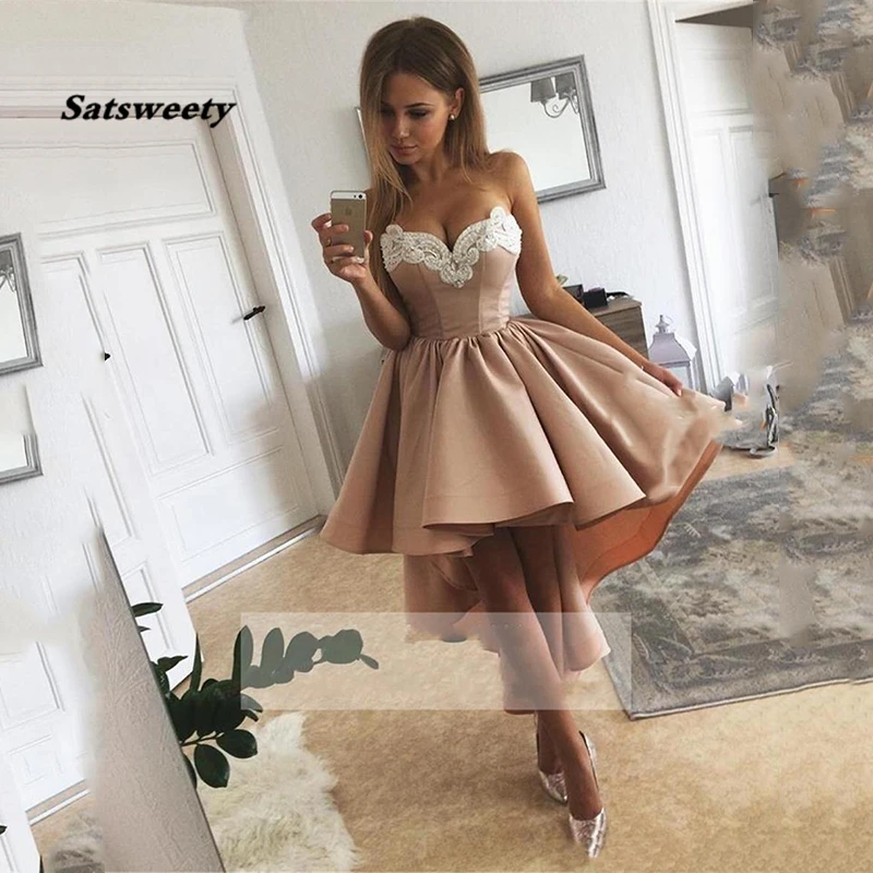 

Cheap Vintage Women Lace Cocktail Dresses High Low Satin Short Prom Dress Sweetheart Party Dress Abendkleider 2020