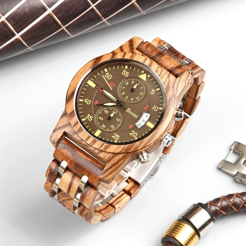 

Wooden Men Watches Relogio Masculino Top Brand Luxury Stylish Chronograph Military Watch Great Gift for Man OEM 2020 New