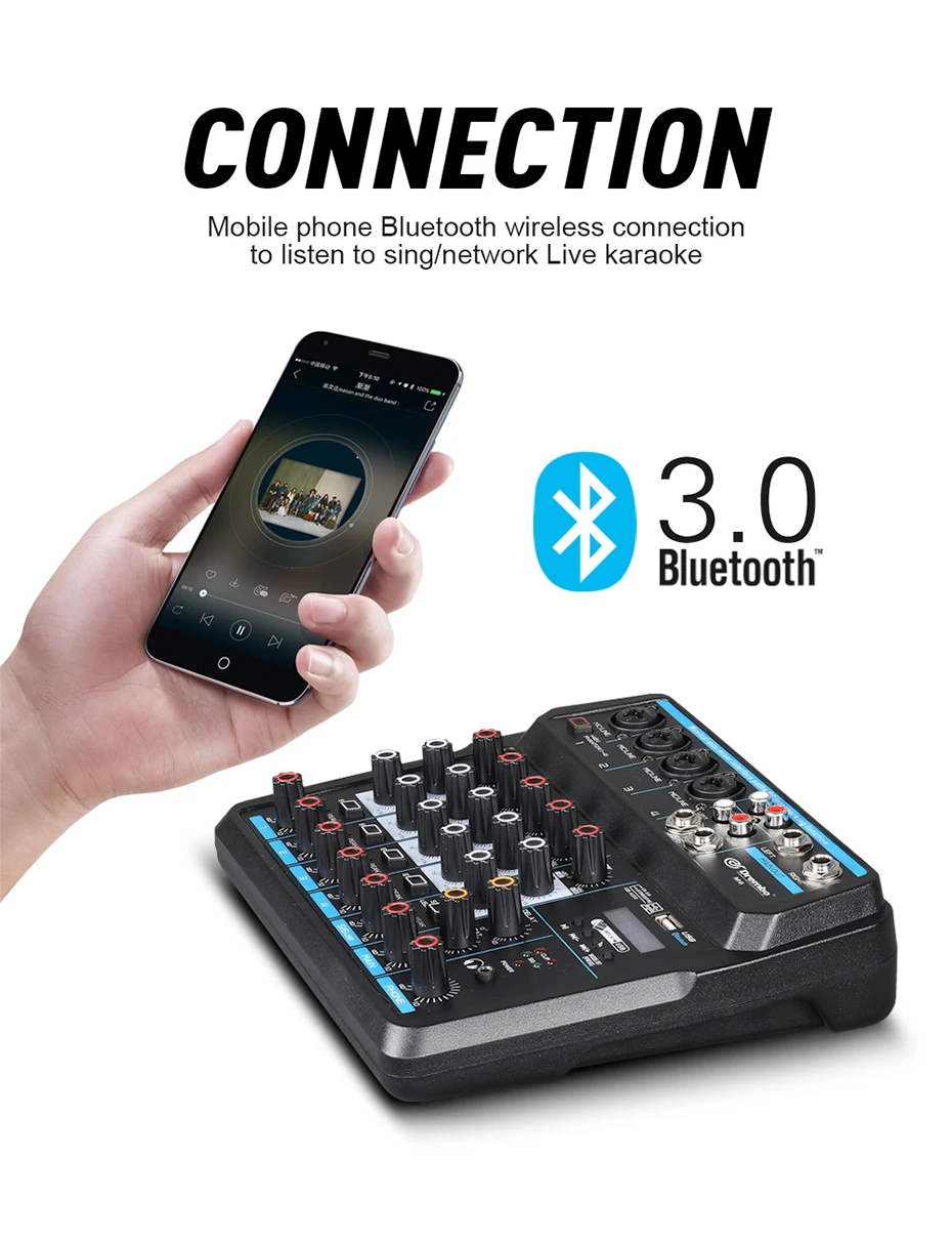 Drembo M-4/6 портативный мини микшер аудио DJ консоль со звуковой картой, USB, 48 В фантомное питание для ПК запись пение веб-Каст Вечерние