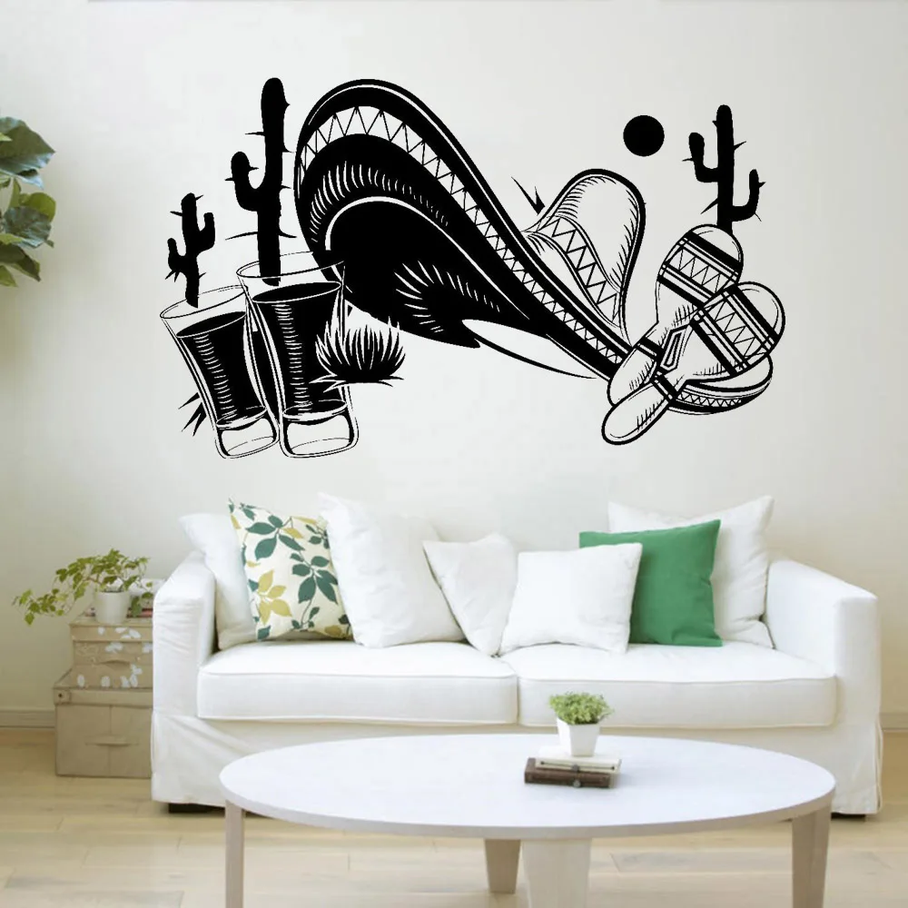 Exotic Wall Stickers Mexican Sombrero Tequila Cactus Decor Decal Vinyl Home Decoration Accessories For Living Room Bedroom Z286 | Дом и сад
