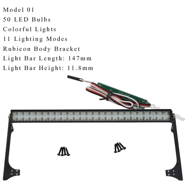 Roof LED Light Bar White/Coloured Lights Adjustable Mode for 1/10 RC Crawler Car Axial SCX10 Wraith Capra Traxxas TRX4 TRX6 CC01