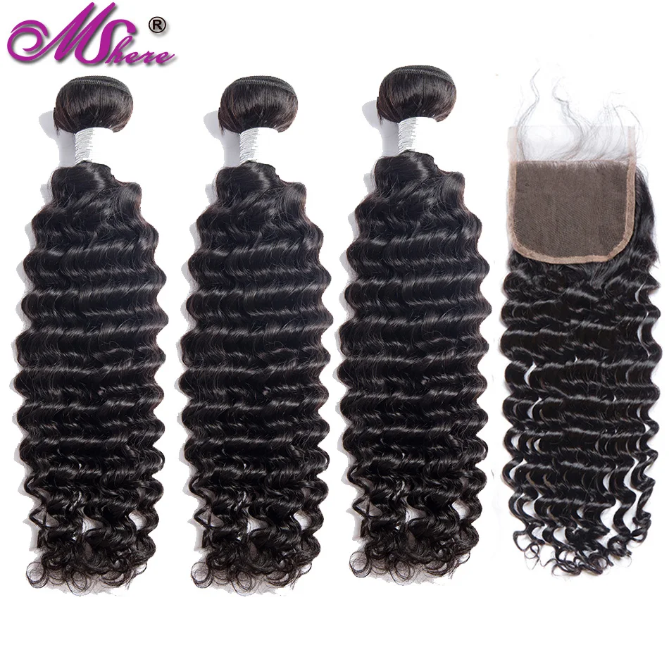

Mshere strands of Brazilian hair with closure 4X4 Lace closure with strands of human hair remy deep wave strands with closure