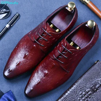 

QYFCIOUFU Mens Formal Shoes Genuine Leather Oxford Shoes For Men Black 2019 Fashion Dress Shoes Crocodile Pattern Wedding Shoes