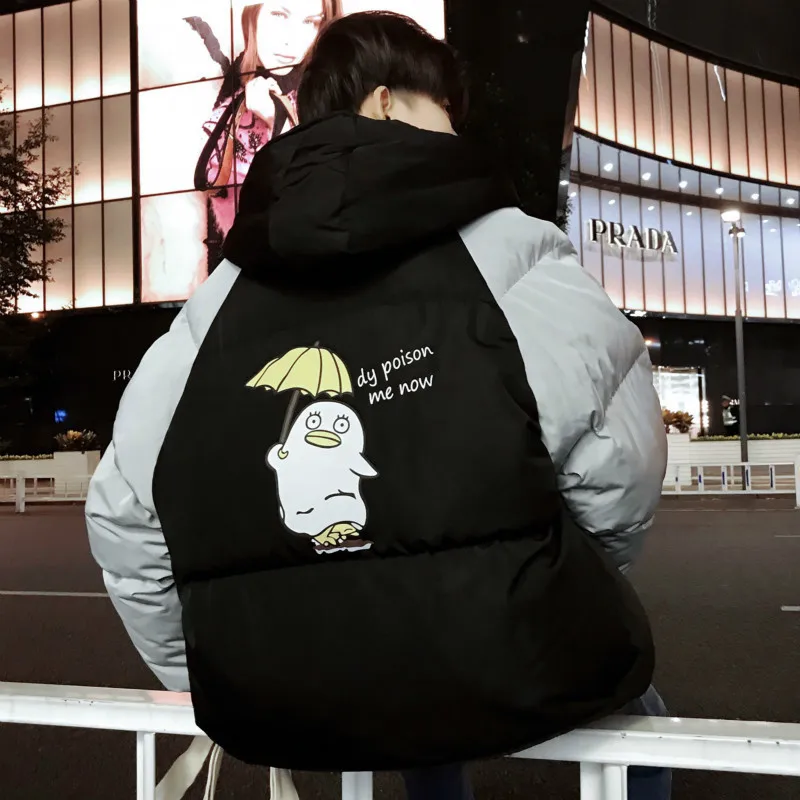 

2020 Winter new clothes padded coat men's Korean version of the loose chic trend cotton bread clothing Cartoon bat sleeve Black