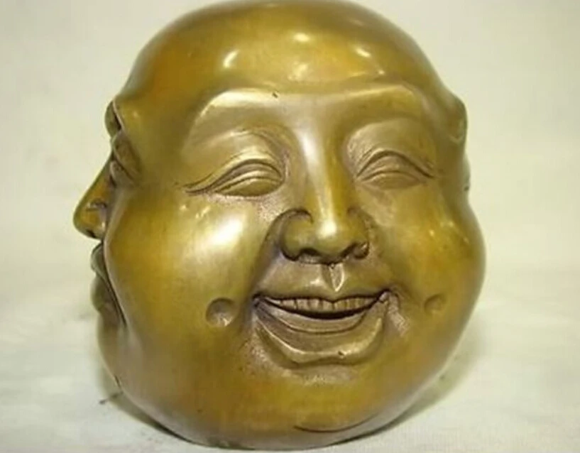 Китайская старинная тибетская латунная статуя Будды на удачу с четырьмя лицами