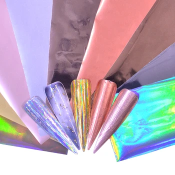 

YWK 2020 10PCS Shell Marble Holographic Nail Foil Starry Transfer Slider Sticker Set Gradient Nail Art Wrap Decal Manicure Decor