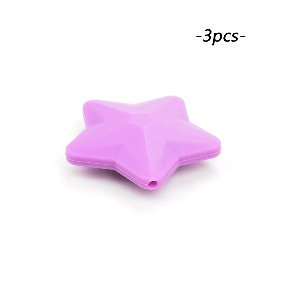 medium purple LOFCA Силиконовые Прорезыватели в форме звезды 3 шт. еда без бисфенола-а класс Силиконовые бусы для ожерелья кулон украшения для прорезания зубов изготовление - Цвет: medium purple