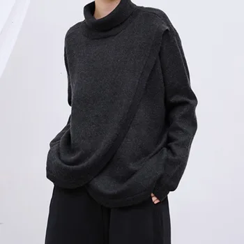 

[] Vent Big Size Knitting Sweater Loose Fit Turtleneck Long Sleeve Women Pullovers New Fashion Tide Autumn Winter 2020 1M742