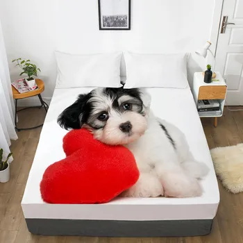 

3D Fitted Sheet Bed Mattress Fitted Cover Custom Design Bed Linens Sheets Bedsheet Black 100x203 Animal Cat Dog Pet Pattern