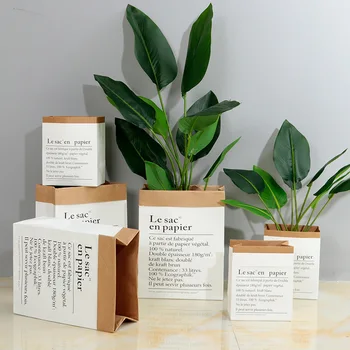 

1PCs Nordic Dried Plant Basket Wedding Kraft Paper Bag Flowerpot Artificial Flower Vase Kraft Paper Bag Flowerpot DIY Home Decor