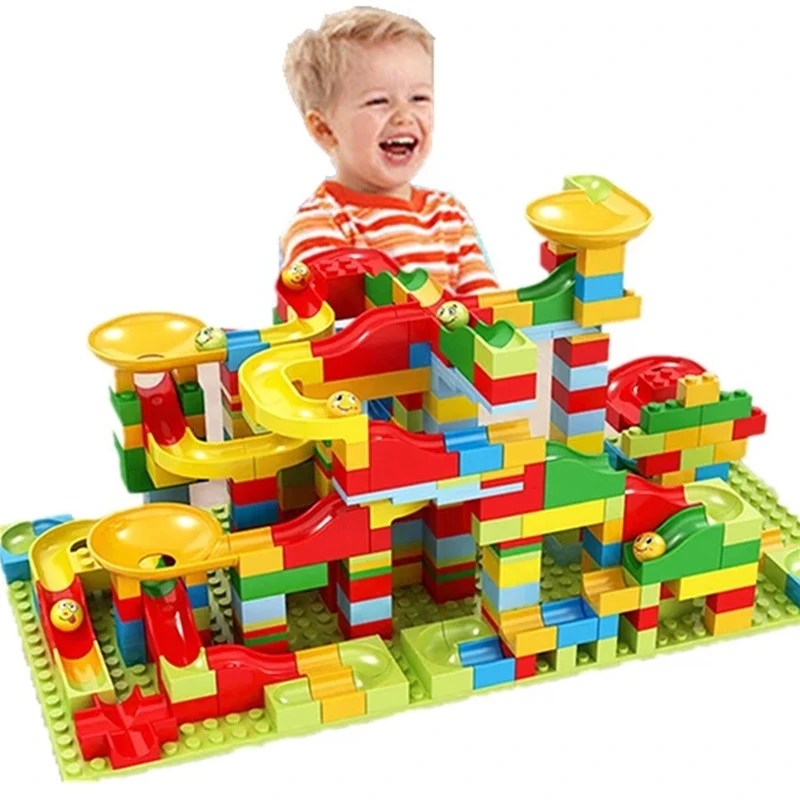 

Marble Race Run Big Block Compatible Duploed Building Blocks 330pcs Funnel Slide Blocks DIY Big Bricks Toys For Children gift