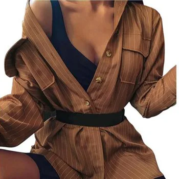 

Women Striped Print Single Breasted Turn-down Collar Top Shirts Women Casual Long Sleeve Blouse Shirts Tops