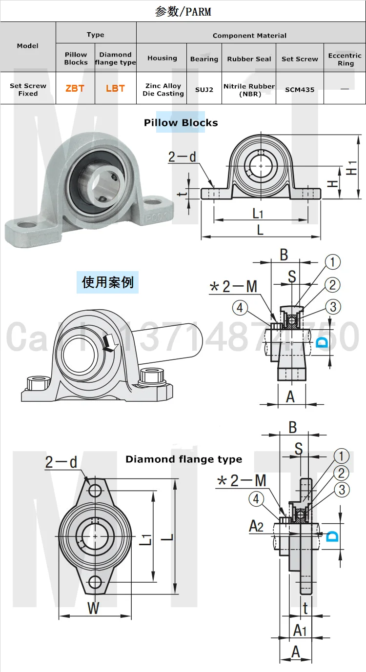 2 Blocs Oreiller Roulement à Billes 20mm - Alliage Zinc, Pour Machines, Imprimantes 3D