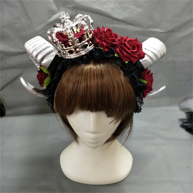 Черные ведьмы вамп Готический рог цветок Корона Hairband Хэллоуин Коктейльные Вечерние женские головные уборы необычные косплей аксессуары для волос