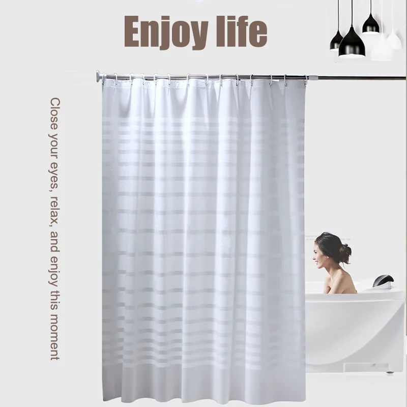 Горячая белая полоса водонепроницаемый Mildewproof утолщенные занавески для ванной комнаты большой плесени Устойчив занавес TI99