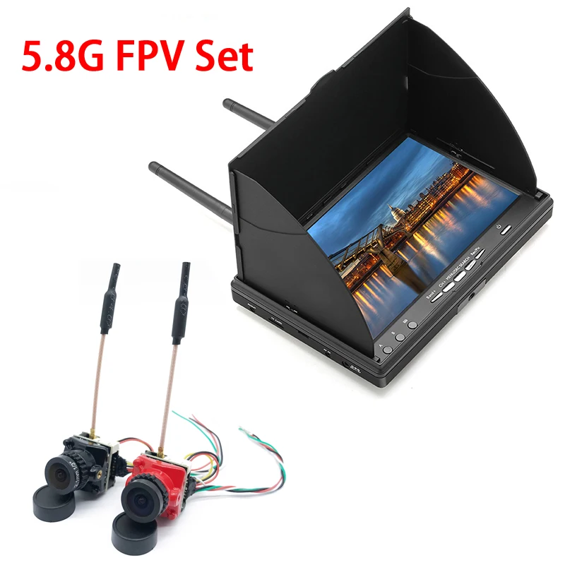 

5.8G 40CH 7 Inch FPV Monitor 800x480 Build-in Battery Video Screen and CMOS 1200TVL PAL/NTSC 2.1mm Lens Micro Camera for FPV