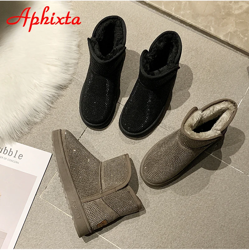 Aphixta/теплые зимние сапоги; женские зимние сапоги со стразами; блестящее украшение со стразами стразы; зимняя обувь; короткие зимние сапоги