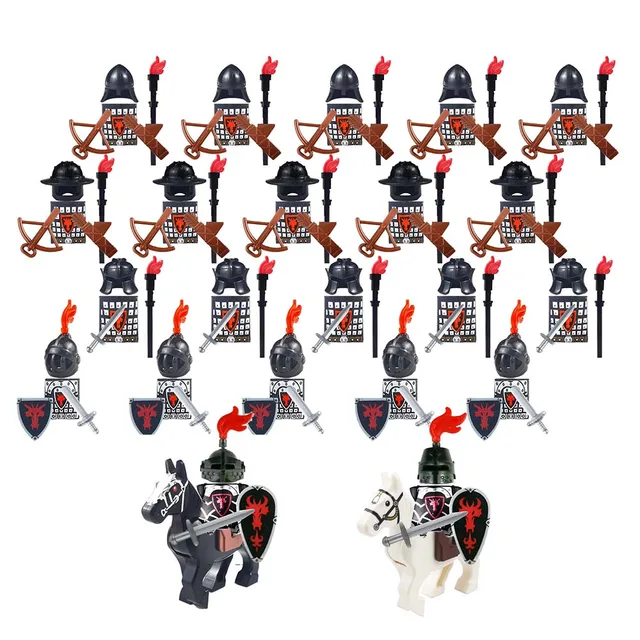 24pcs Dragoon Castle Royal King's Knight Blue Lion Knights Battle Steed Rome Cavalry Warrior Building Block Mini Figure 2