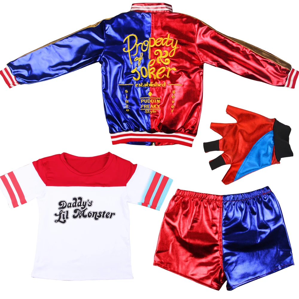 Костюмы для косплея Хэллоуина 8 шт. детей Харли Квинн костюмы девочек Пурим