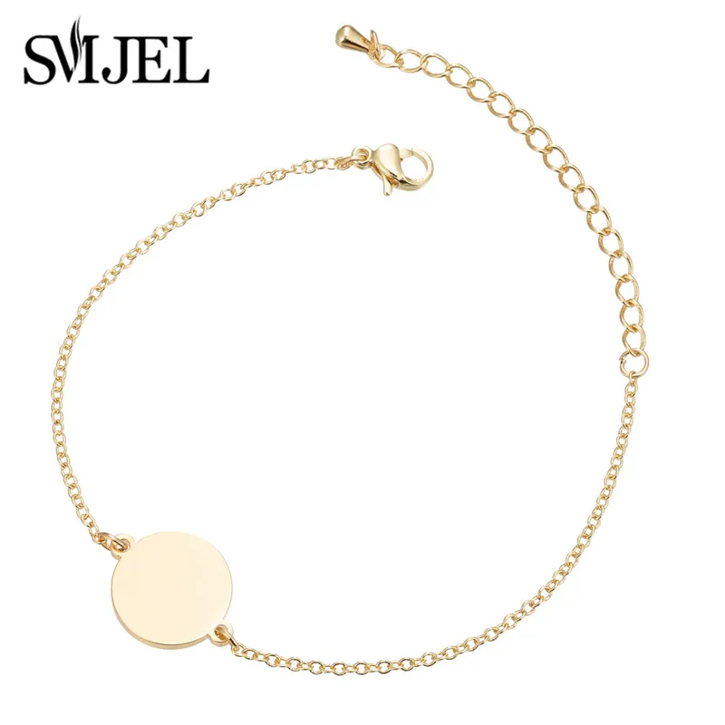 Gold bracelet circle SMJEL Для женщин минималистичные серебряные браслеты с Микки ножной браслет в богемном стиле Винтаж карта мира Волна Браслеты на ногу женские ювелирные изделия, посвященные тематике серфинга - Окраска металла: Gold bracelet circle