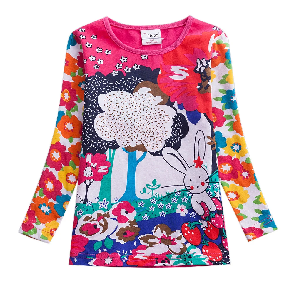 Одежда для маленьких девочек Nova/детская одежда из хлопка с круглым вырезом; модная футболка с длинными рукавами в горошек с вышитым рисунком для девочек; F2101 - Цвет: F4908 fuchsia