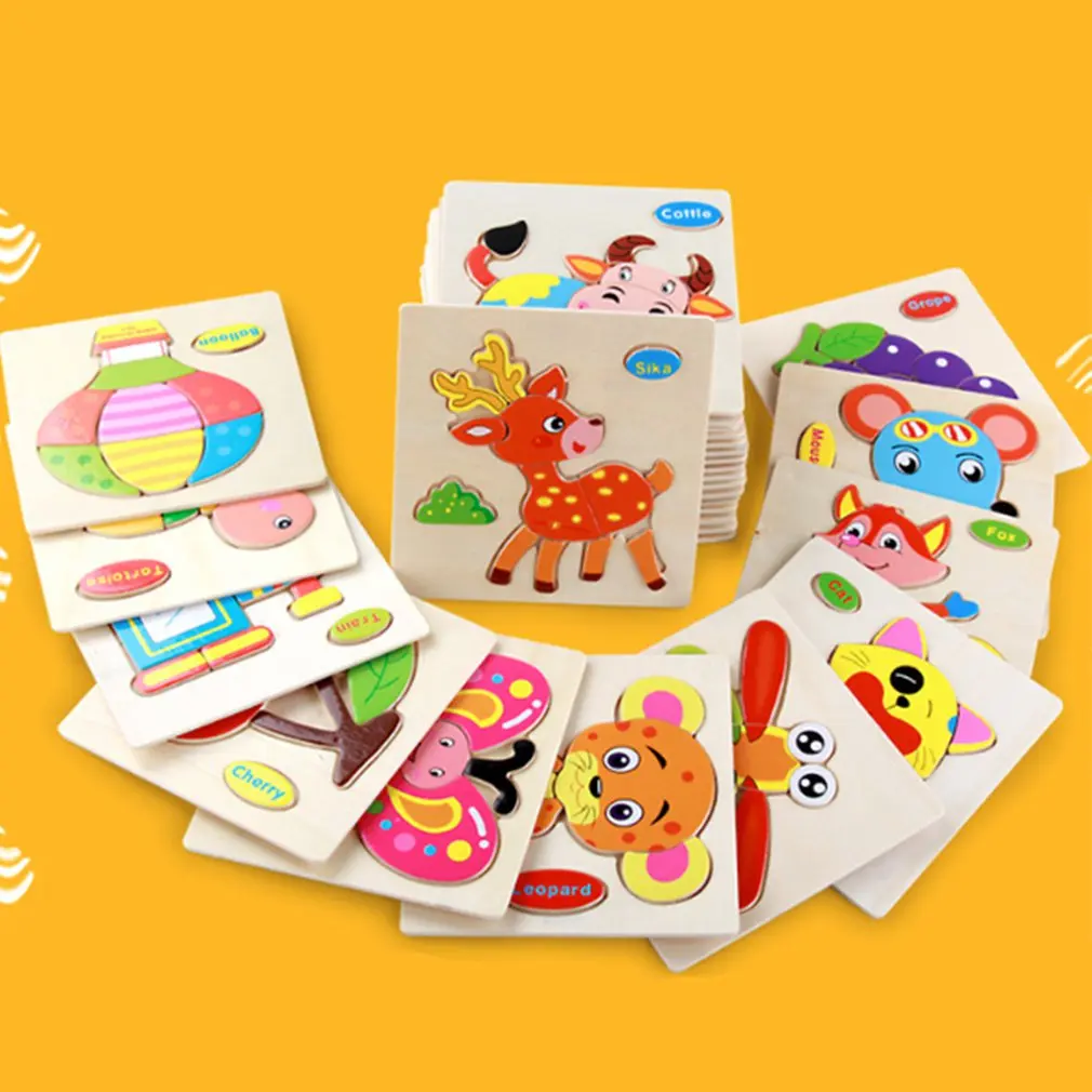 

3D Puzzle Cartoon Animal Fruit Baby Toys Educational Wooden Puzzle 3D Puzzle Jigsaw for Children Intelligence Learning Jigsaw