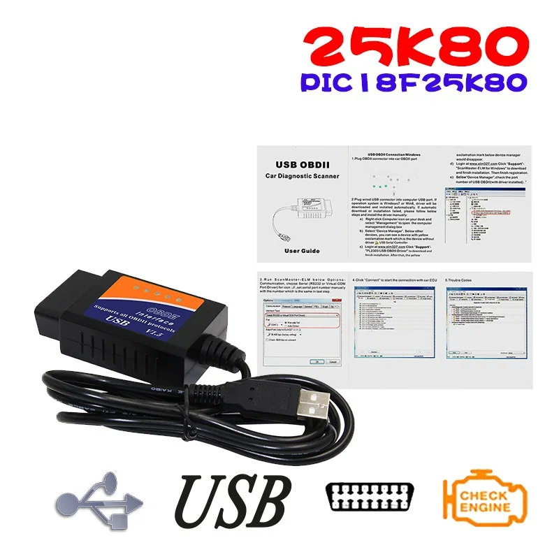 ELM 327 1,5 Мини OBD2 USB V1.5 сканер elm327 pic18f25k80 для мульти-брендов CAN-BUS USB считыватель кодов диагностический кабель аксессуары