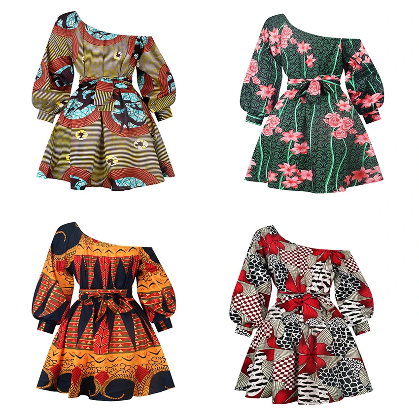 Новые модные африканские платья для женщин летние наклонные плечи две одежды Дашики Африканский стиль принт богатый Базен Топ Dashiki