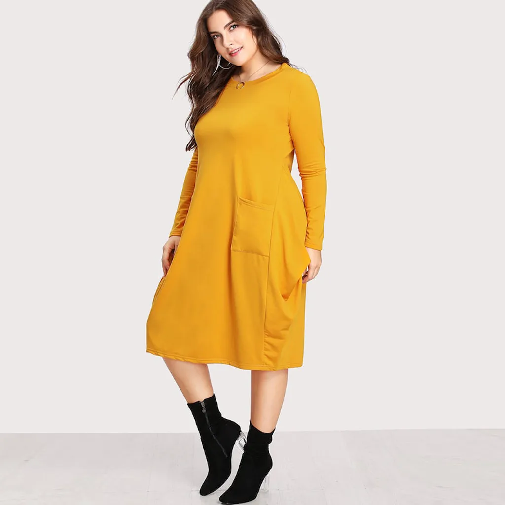 Платье женское ropa mujer vestidos de verano платья vestidos verano mujer robe femme plus повседневное однотонное XL-5XL с длинными рукавами Z4