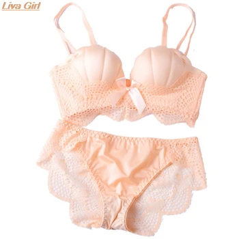 

Women Shell Bra Sets Massage Palm Cup Lace Breathable Bra Comfortable Gather Bra + Panties