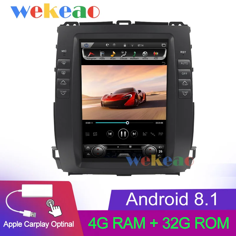 Android Car Radio Wekeao вертикальный экран Tesla style 10,4 ''1Din Автомобильный dvd-плеер на основе Android автомобильный радиоприемник для Lexus GX470 авто gps навигация 2004-2009 4g - Color: Android Car Radio