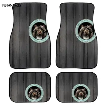 

INSTANTARTS 4Pcs Car Foot Mat Cat And Dog In The Tree Hole Pattern Front&Rear Auto Floor Carpet Keep You Vehicle From Slip Dirty