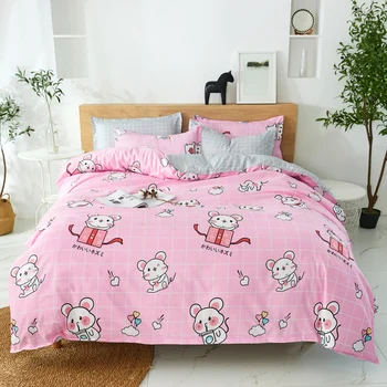 

BEST.WENSD Cute Mouse Pink Bedset High Grade Cotton Cloth Mickey Mouse Comforter Bedding Sets Women Duvet Cover Set Sheets 2020