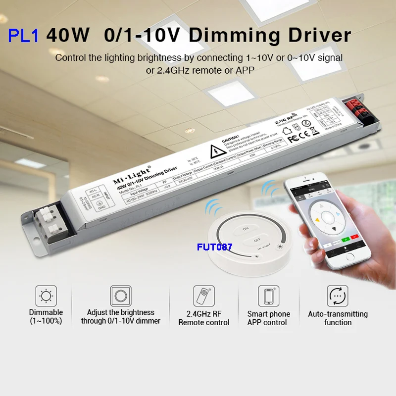 

PL1 40W 0/1~10V Dimming Driver 900mA led power supplly;FUT087 2.4G wireless led Touch Dimming Remote Controller
