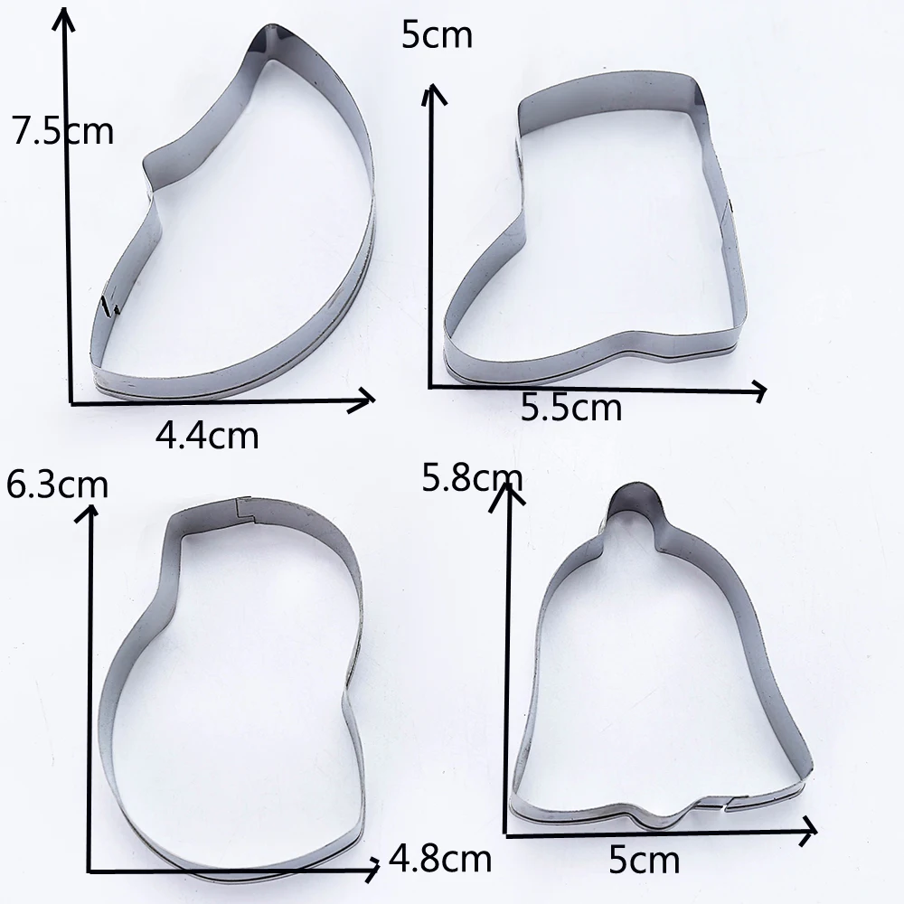 4PCS Christmas Stainless Steel Biscuit Mold Christmas Bell shape Cookie Cutter DIY Baking Cake Mold