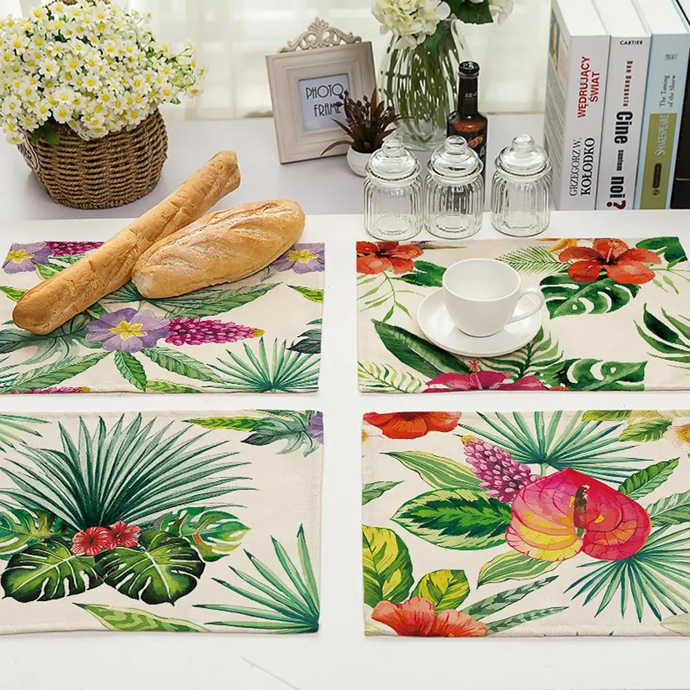 Colorful Flower Placemat for Kitchen Decor Heat-resistant Anti-slip Table Mat Bowl Coaster Dining Tableware Pad for Dining Table
