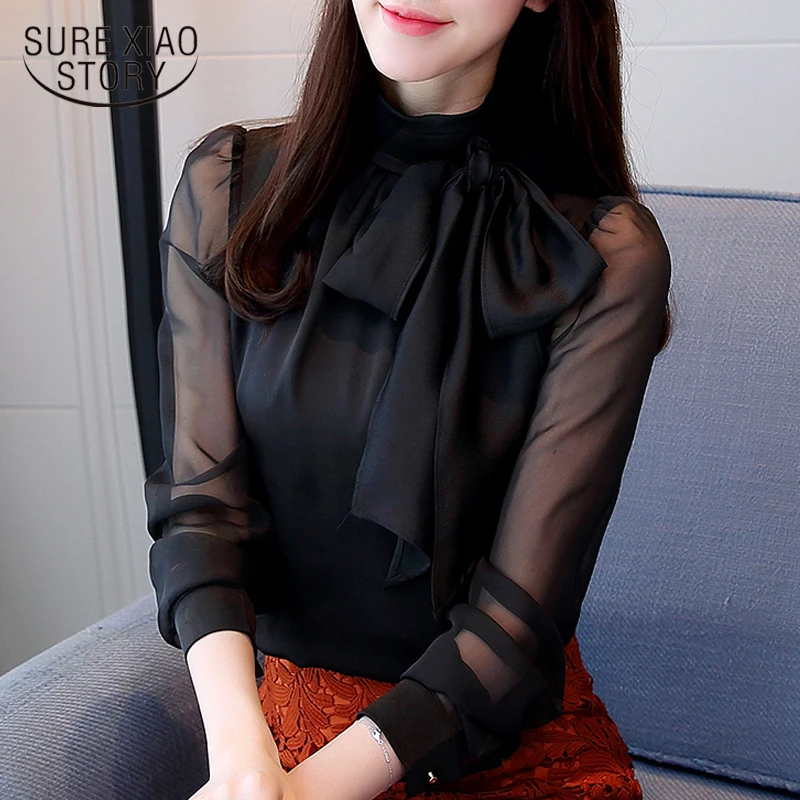 Женская Шифоновая туника с длинным рукавом белая или черная формальная