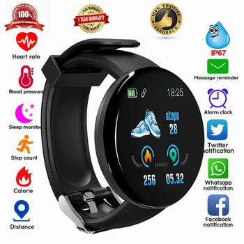

D18 IP67 Smart Watch Men Women Blood Pressure Round Waterproof Sport Smart Watch Fitness Tracker For Android IOS